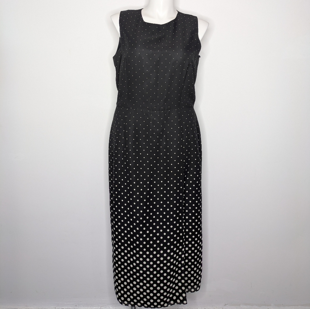 Vintage Virgo Black White Polka Dot Sleeveless Dress 18